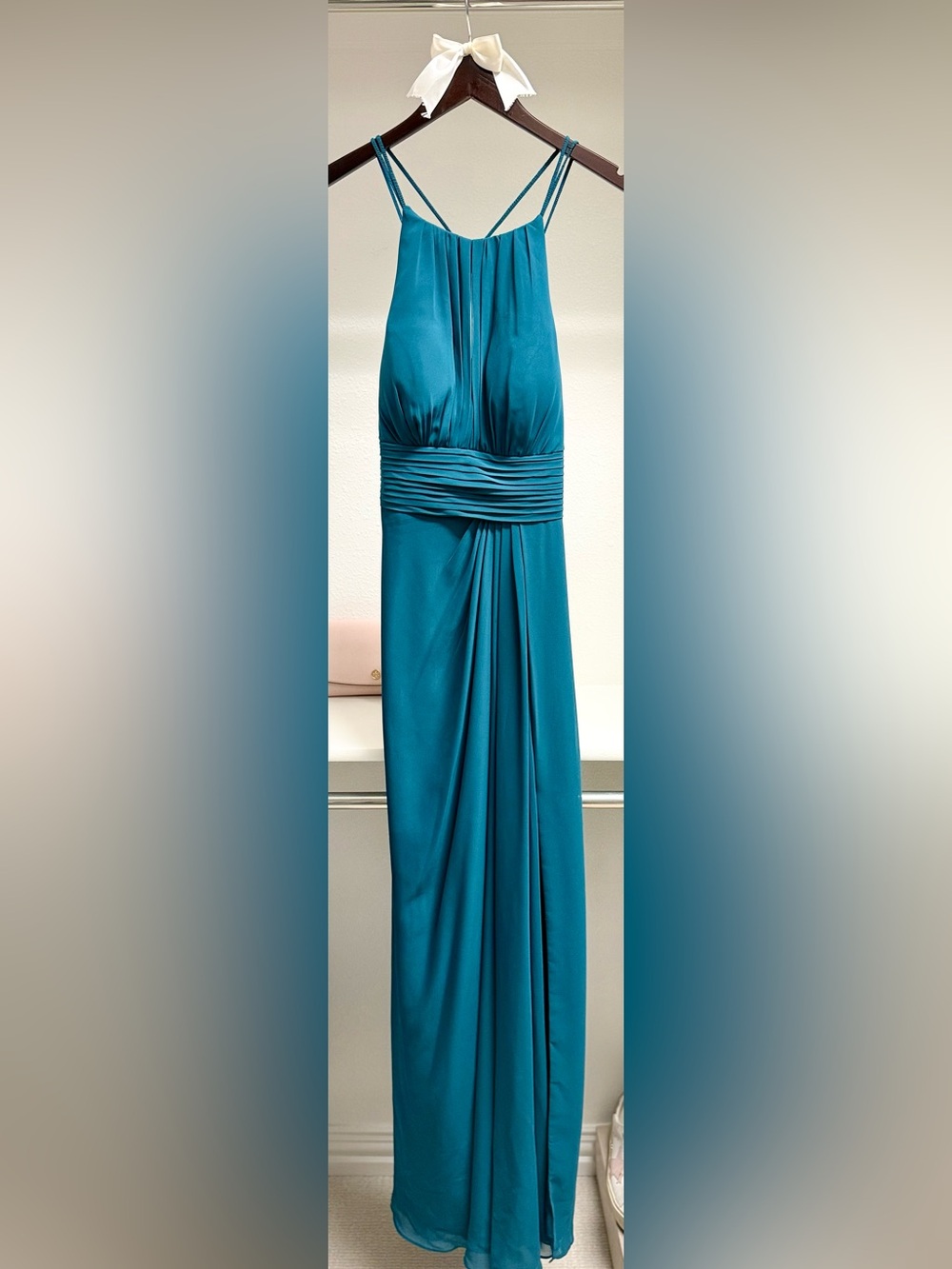 Elegant Teal Formal Dress with Draped Waist